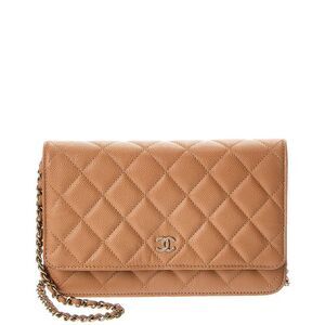 Chanel Beige Quilted Caviar Leather Wallet On Chain (Authentic Pre-Loved)